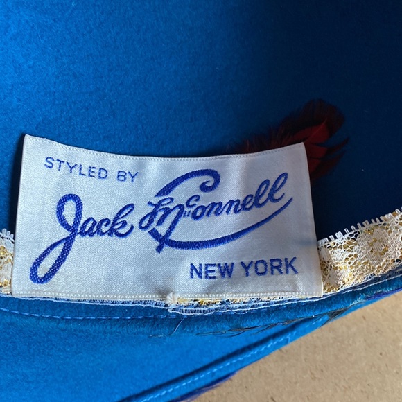 VTG Rare Jack McConnell Feather Hat. 100% Wool. Blue/Black Multi Feathers - Picture 12 of 16